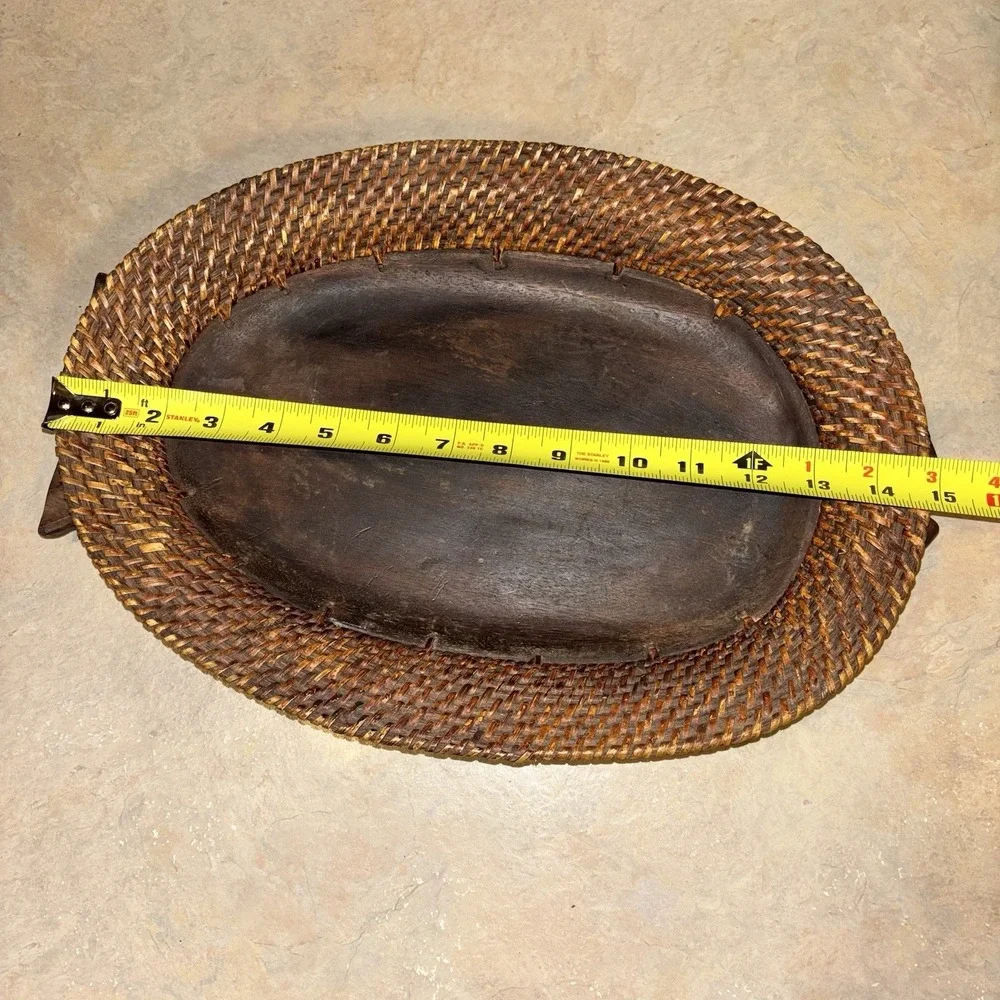 Vintage Indonesia Wood Wicker Oval Fish Shaped Decorative Fruit Basket 15